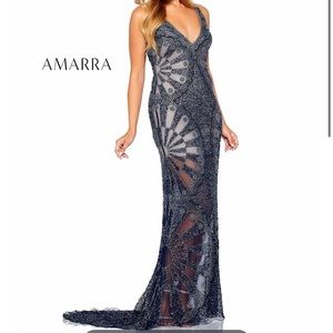 NWT Amarra 20923 Navy Beaded Prom Dress